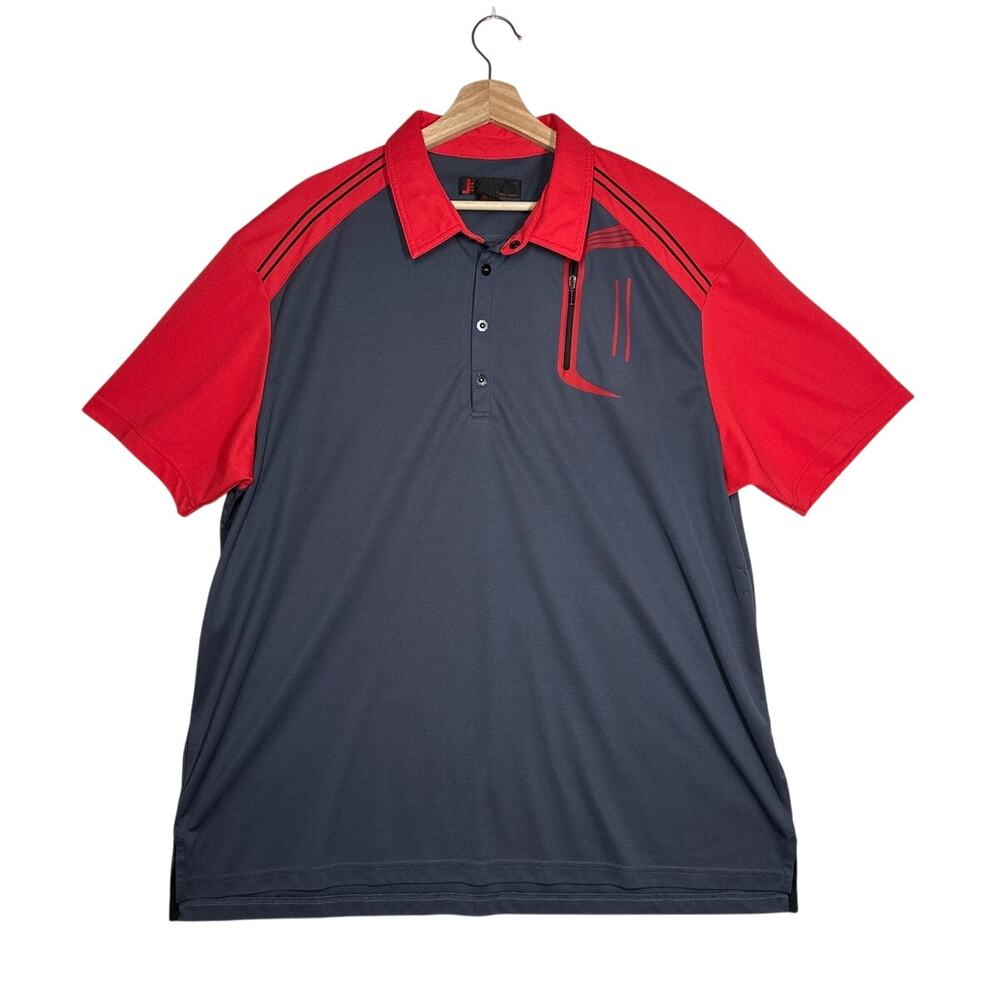 J by Jamie Sadock Men's Golf Polo Shirt Gray Red Sz XXL Zip Chest Pocket
